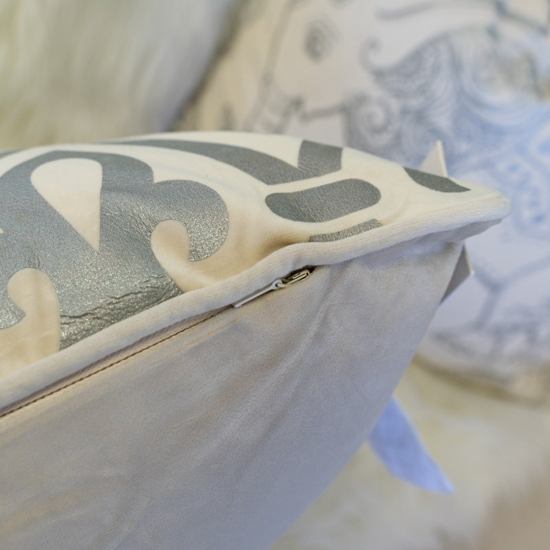 Geometric Velvet Throw Pillow, Ivory 