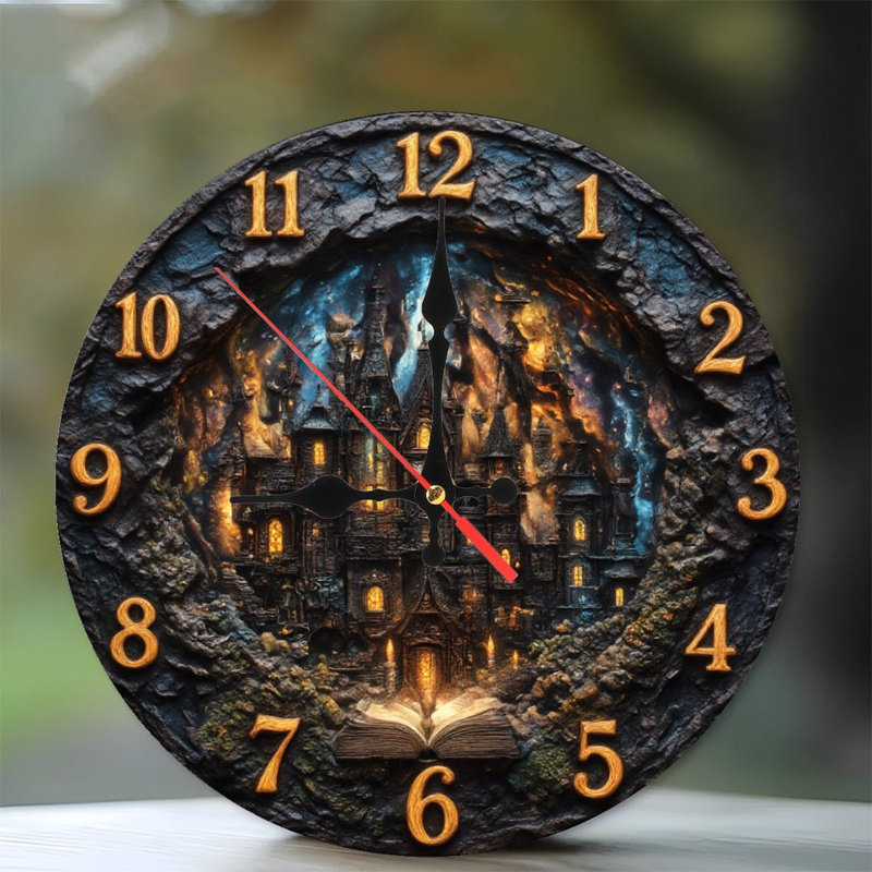 Fantaisie château horloge livre magique 