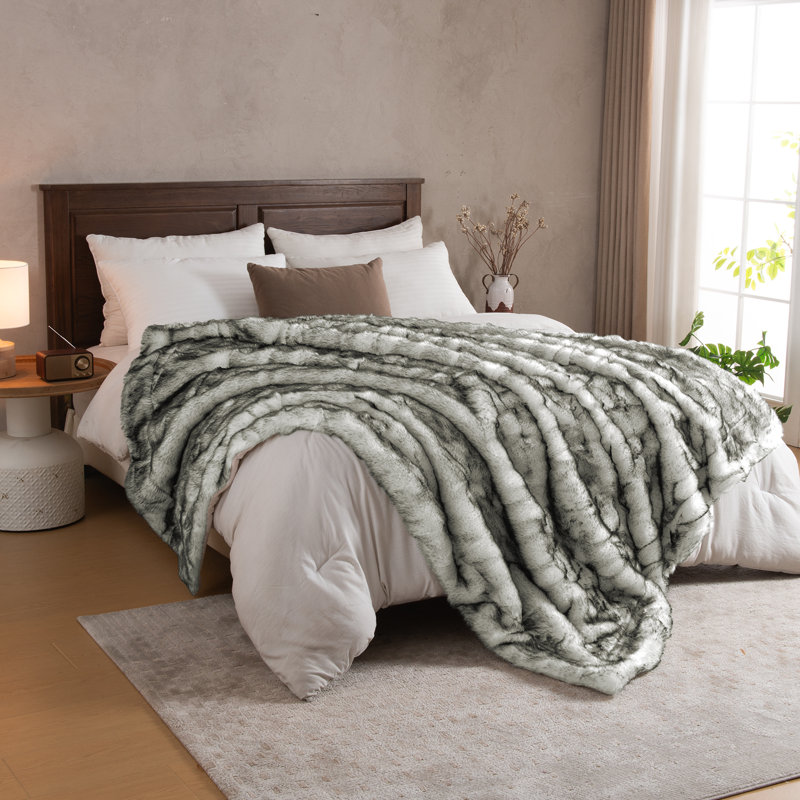 Couverture luxueuse en fausse fourrure, Blanc, Jeté