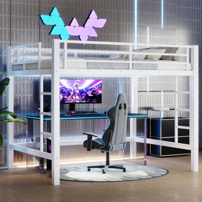 Sturdy Metal Loft Bed With Easy Climbing Ladder And Guardrails, Space-Saving Design For Kids And Teens