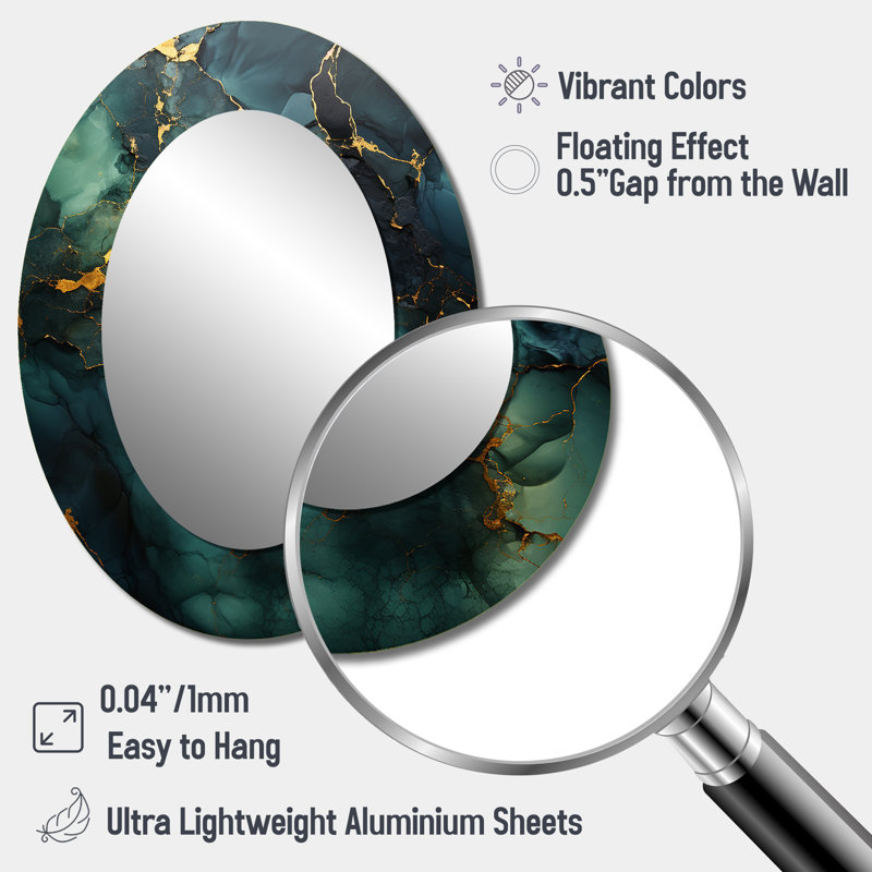 Gold And Green Abstract Marble Design III - Abstract Oval Decorative Mirror On Metal, 40" x 30"