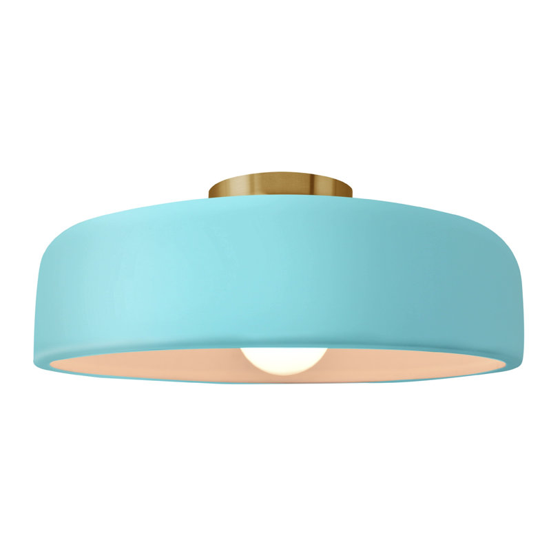 Plafonnier semi-encastré Radiance, Reflet de piscine, Laiton brossé, H 6,5 po x l 16 po x P 16 po