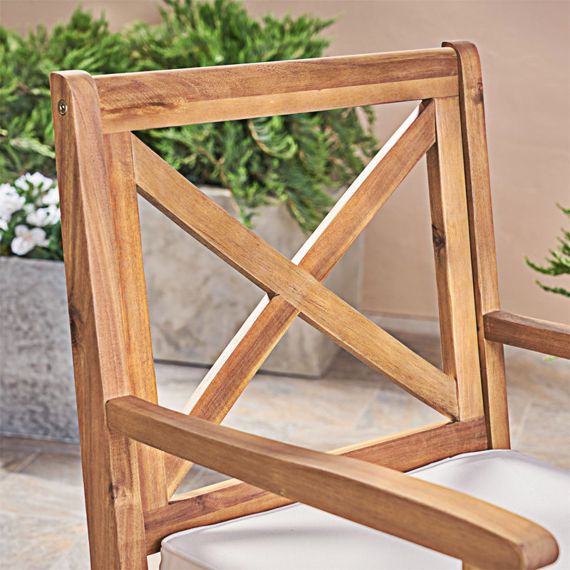Ensemble de 2 chaises de salle à manger avec coussins, Crème, Teck