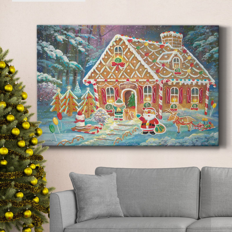Toile tendue avec châssis Santa's Ginger Workshop - prête à être accrochée, H 36 po x l 24 po x P 1 po