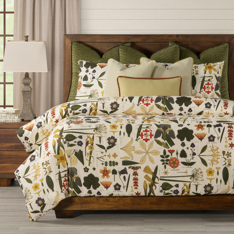 Botanical Print Duvet Cover & Insert Set, California King Duvet Cover + 5 Shams + 3 Pillows