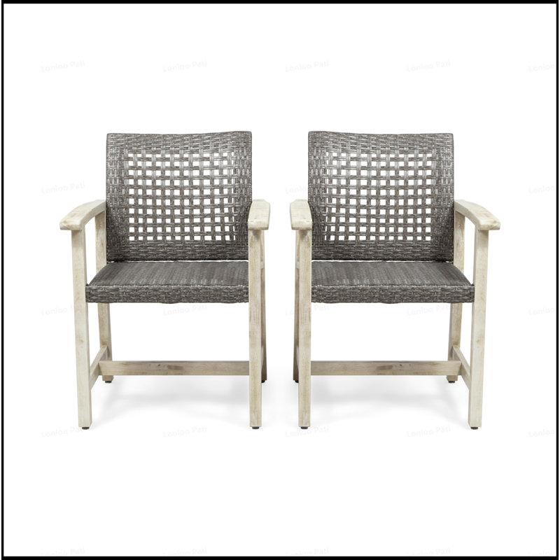 Acacia Wood And Wicker Dining Chairs Set Of 2, Durable And Stylish For Indoor And Outdoor Use, Gray