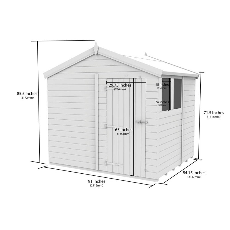 8ft x 7ft Apex Shed - Double Door with Windows