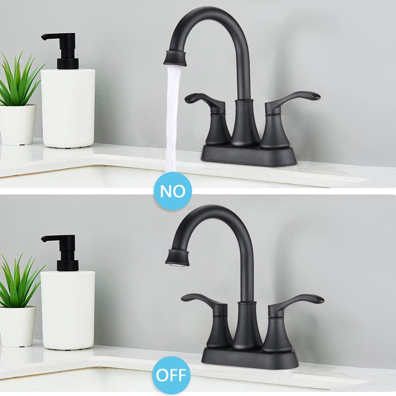 4 Inches Bathroom Faucet - Matte Black Finish, 360 Rotatable Spout With Pop Up Drain, Strong Metal Build, , , Rustproof, Water Saving Soft Bubble Flow, Drip- Ceramic Disc, Elegant Double Handles For