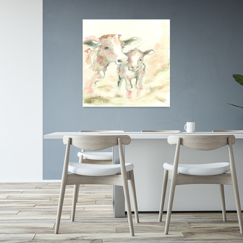 Vache et veau, art abstrait contemporain, H 32 po x l 32 po