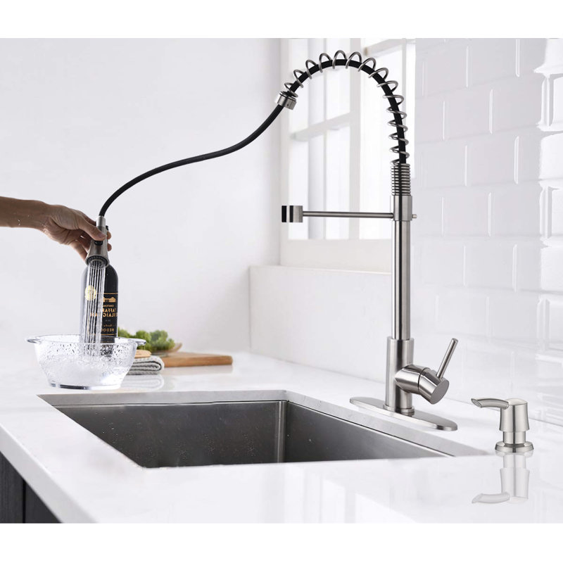 PROOX Pull Down Kitchen Faucet, With Soap Dispenser, Chome