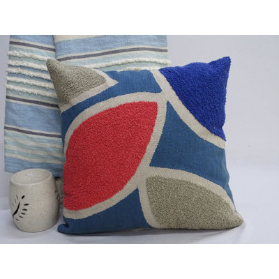 Embroidered Cotton Blend Throw Pillow