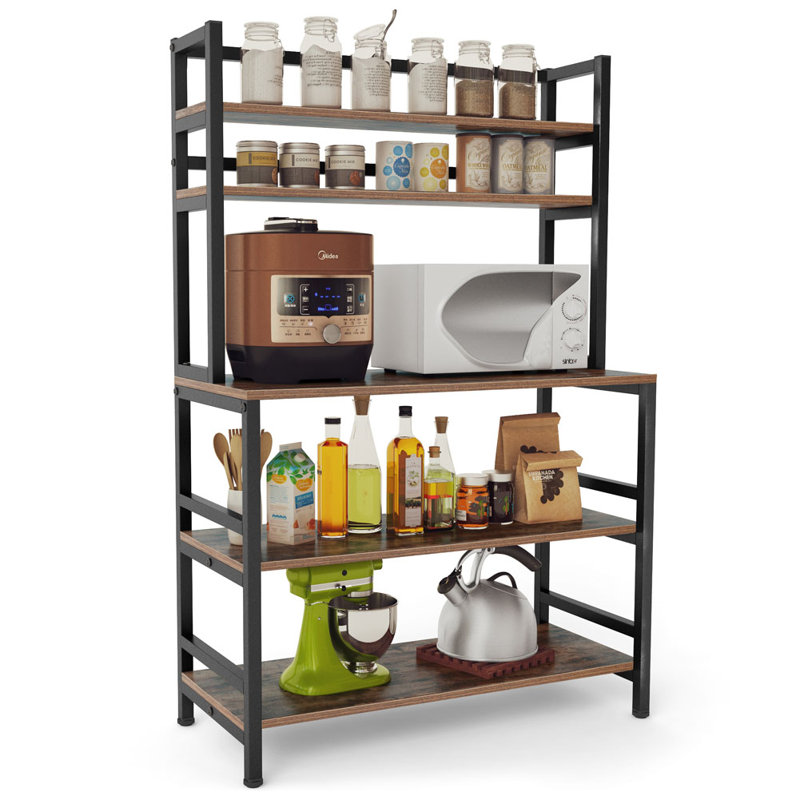 5-Tier Kitchen Bakers Rack with Hutch, Free Standing Kitchen Utility Cart Storage Shelf Organizer (Rustic Brown)
