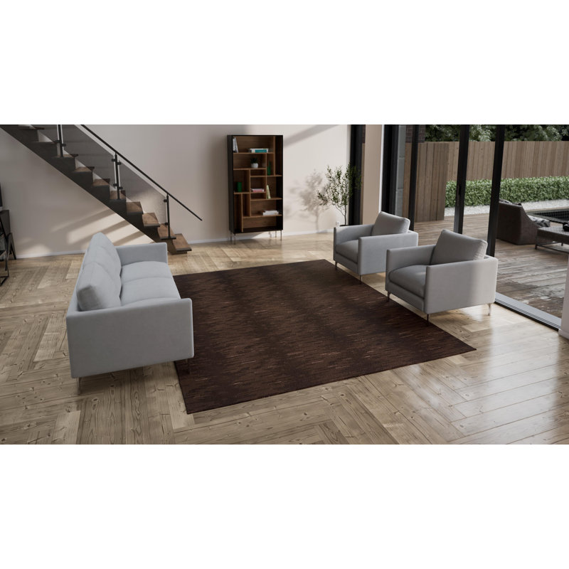 Brown Modern Wool Silk Blend Rug - 9'2" x 11'