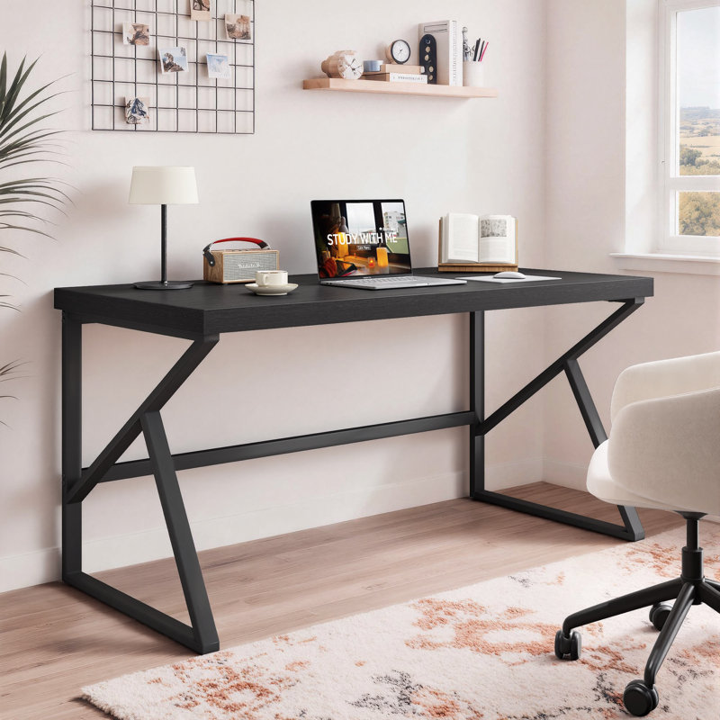 Bureau d'ordinateur 60 "pour le bureau personnel, bureau d'écriture industriel avec structure en métal, grande table de travail pour la chambre à coucher