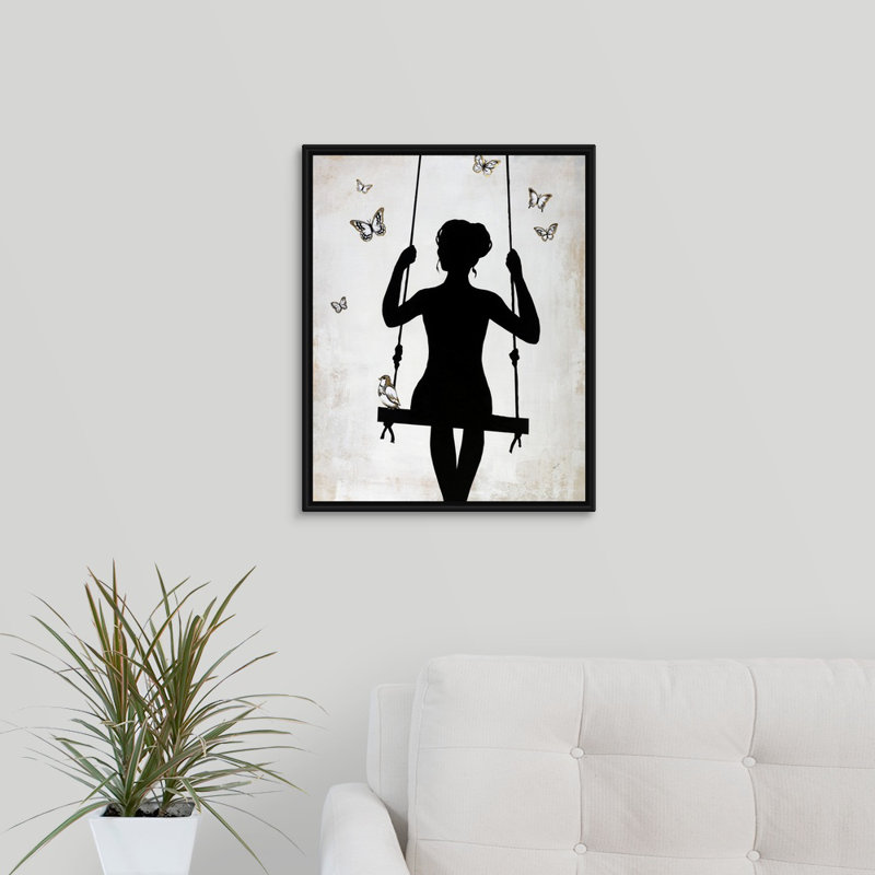 « summer swing », peinture sur toile, Cadre flottant noir, H 21,7 po x l 17,7 po x P 1,75 po