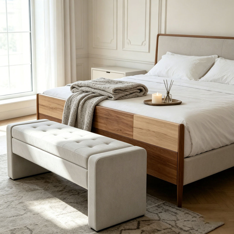 Banc de rangement rembourré moderne de 50 po avec siège capitonné