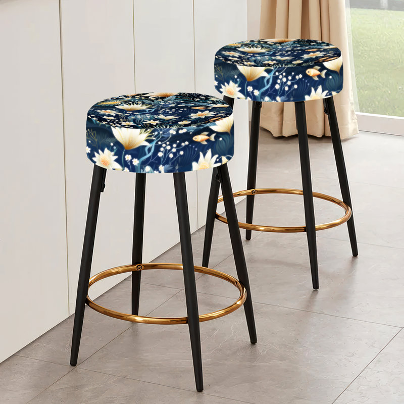 Ensemble de 2 tabourets de bar de style côtier avec poissons
