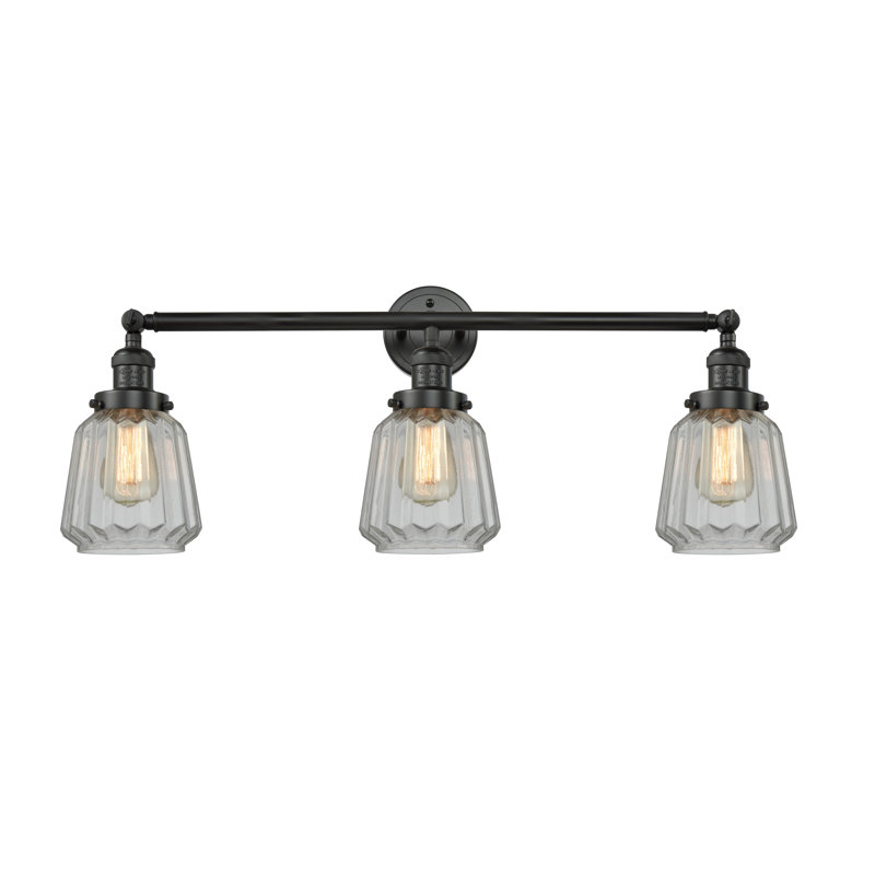 Éclairage pour salle de bain 3 lumières Vinson, Transparent, Ampoule incandescente rétro de 60 watts, Bronze huilé