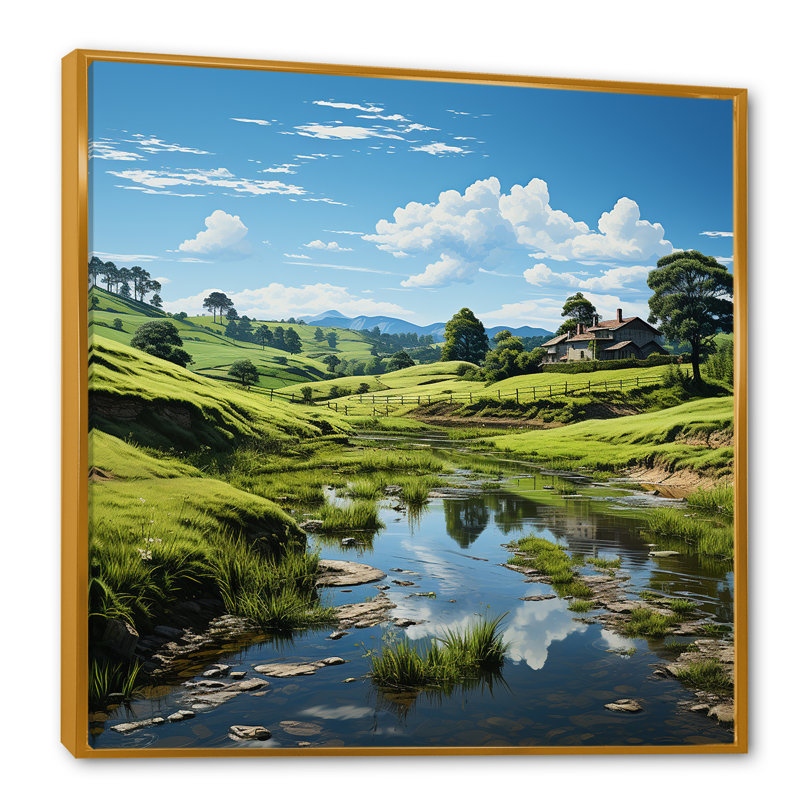 «Mountain Serenity Mountain Panorama» sur toile, H 36 po x l 36 po x P 1,5 po, Cadre flottant doré