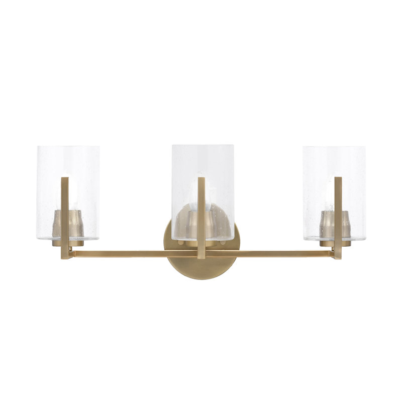 Barre d'éclairage de salle de bain 3 lumières Dayberry avec verre à bulles 4 po, Verre antique transparent, Laiton New Age