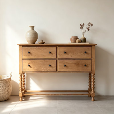 Vintage Oak Solid Wood Burlywood Sideboard