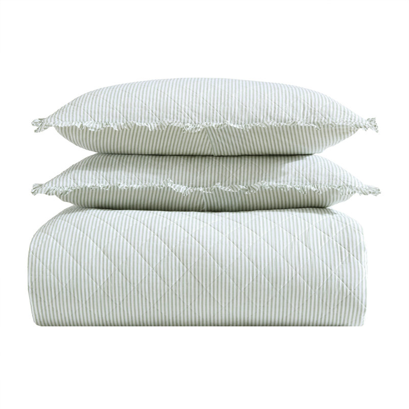 Twin White Cotton Reversible Quilt Set with Frills