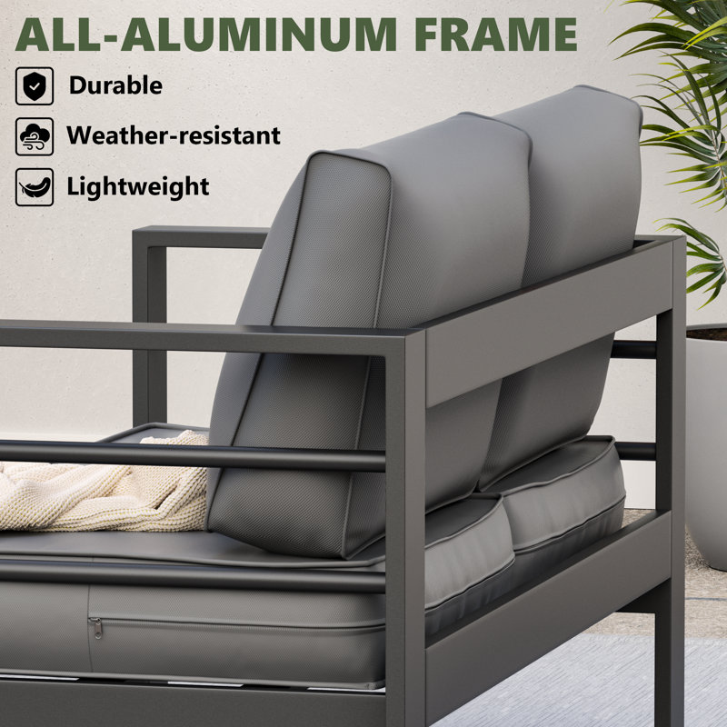 4-Person Sofa Seating Group With Fire Pit Table, Gray, Dark Gray