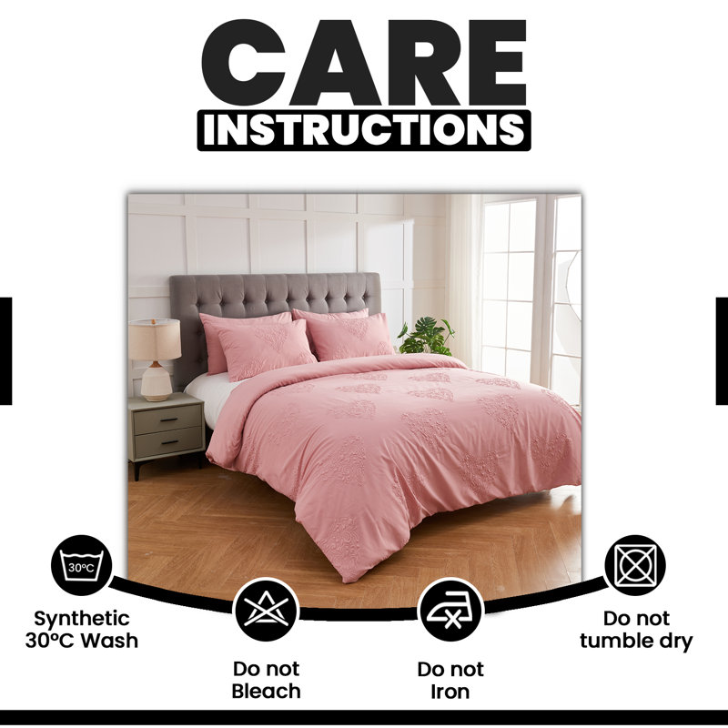 Polyester Geometric Duvet Cover with Pillowcases, 135 x 200 cm, Pink
