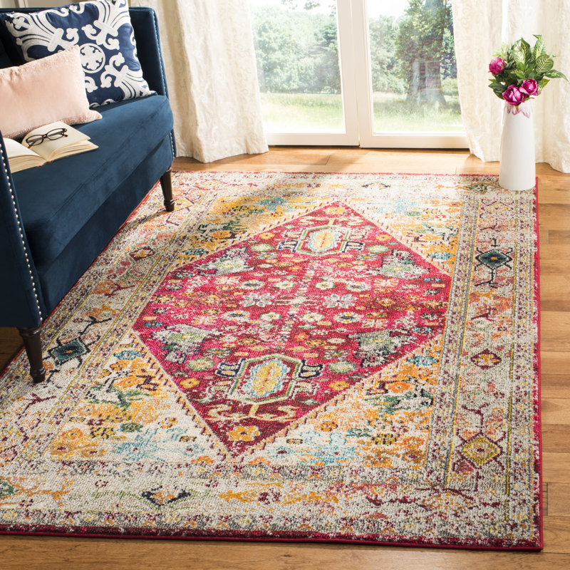 Hertzler Southwestern Wool Fuchsia/Light Gray Area Rug, Rectangle 5'1" x 7'7"