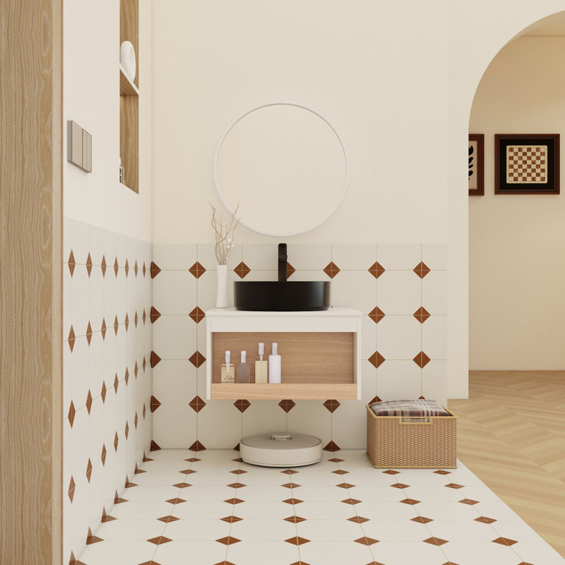 Meuble-lavabo flottant 24 po avec lavabo vasque rond noir mat, meuble-lavabo mural avec tablette ouverte, finition blanche avec comptoir durable, conception moderne peu encombrante (livré dans 2 boîtes)