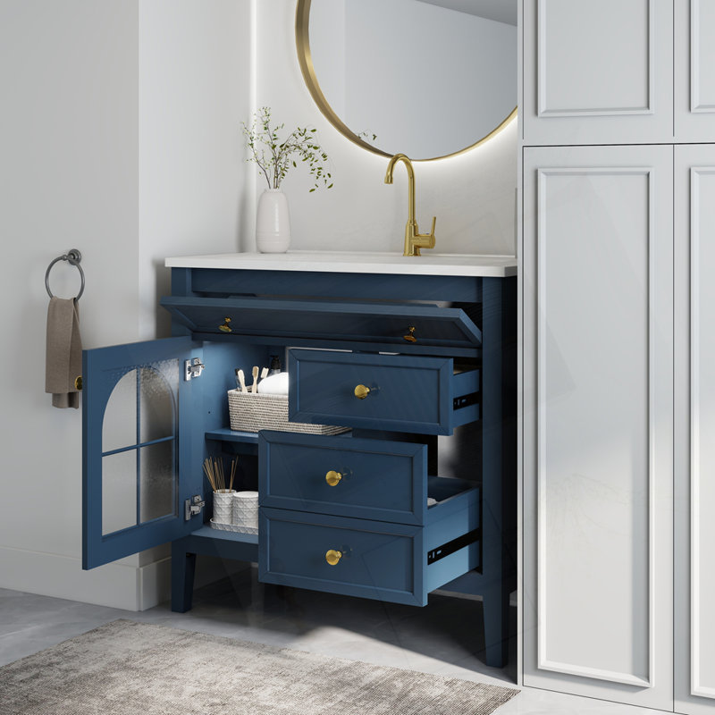 35.6" Mid-Century Bathroom Vanity Sink, Blue