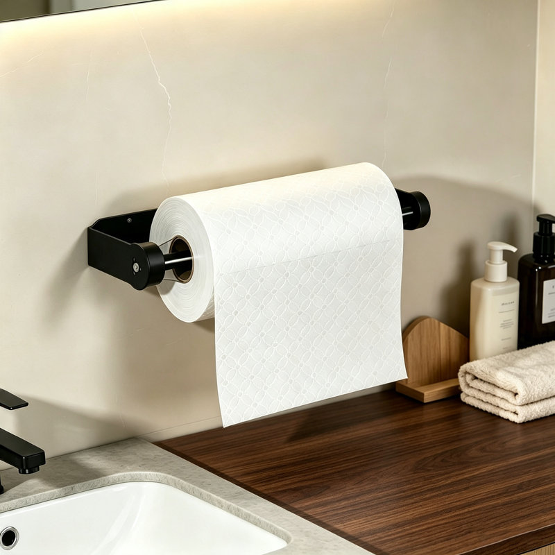 Porte-serviettes en papier, porte-serviettes en acier inoxydable à une main sous l'armoire, adhésif ou perçage pour le mur, convient pour la cuisine, le garage et la salle de bain