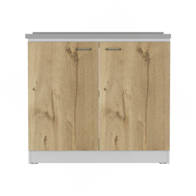 Évier utilitaire Napoles avec armoire, une tablette, armoire à deux portes - blanc / chêne clair