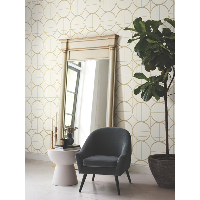 Geometric Metallic Wallpaper Roll, Cream/Gold