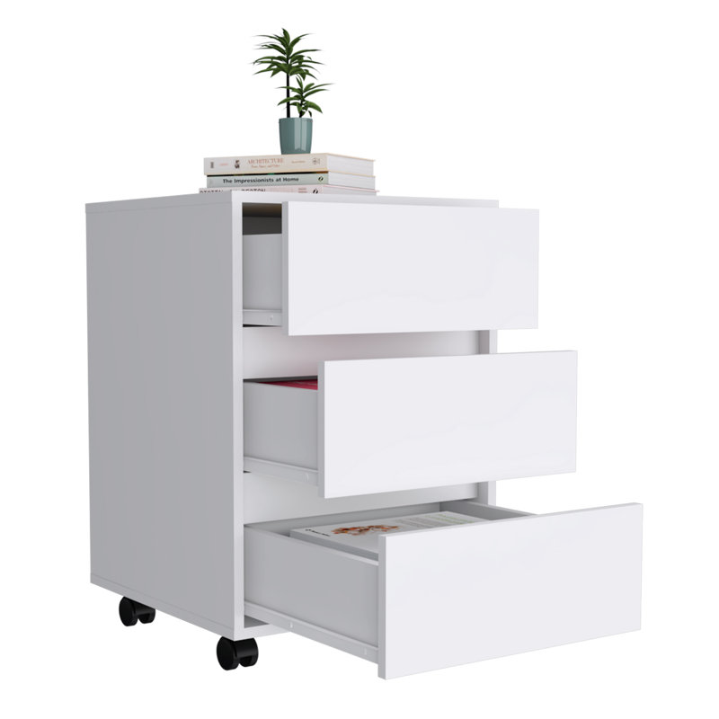 Artemisa 26-inch Tall 3 Drawer Filing Cabinet with 4 Caster Wheels and Superior Top, White