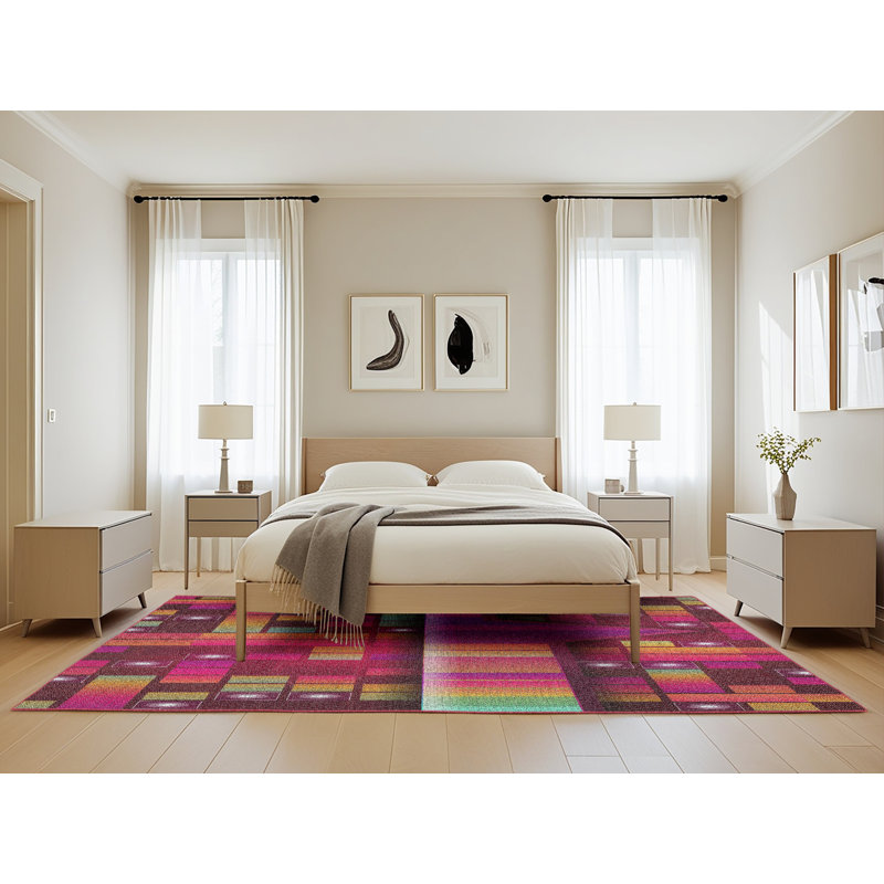 Tapis à motifs rose / rouge, Rectangle 5 pi x 8 pi