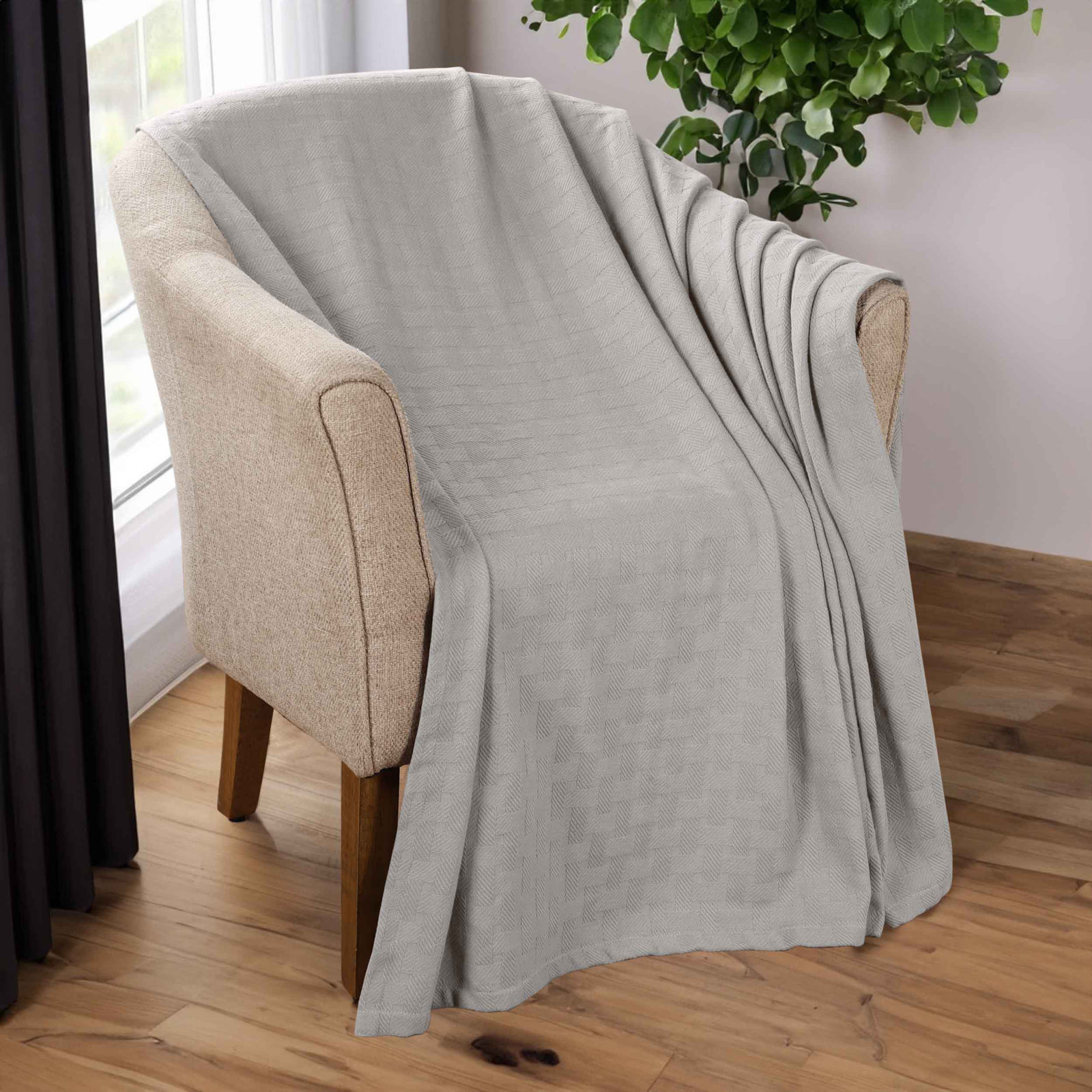 Bertie Cotton Machine Woven Throw Blanket, Twin, Gray