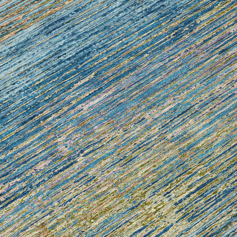 Denim Blue Synthetic Flat Woven Washable Striped Rug 46" x 30"