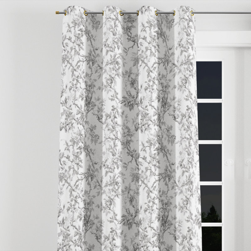 Modern Velvet Curtains - Grey Whisper Toile Grommet Curtain - 1 Panel, Gold Grommets, 52" W x 108" L
