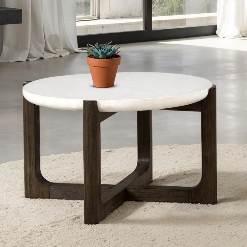 Transitional 25" Cocktail Table with Quartz Stone Top and Trestle Base