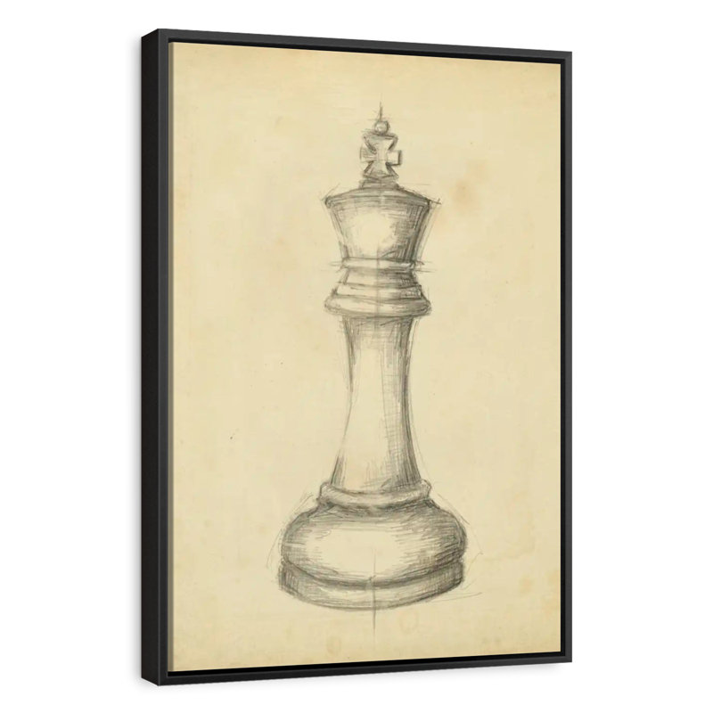 Échecs antiques I, 9 po x 13 po, Cadre flottant noir