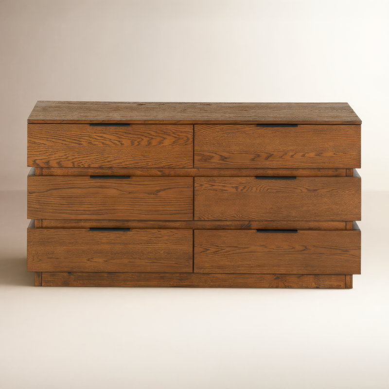 Titus 6 Drawer Stacked Dresser, Medium Oak