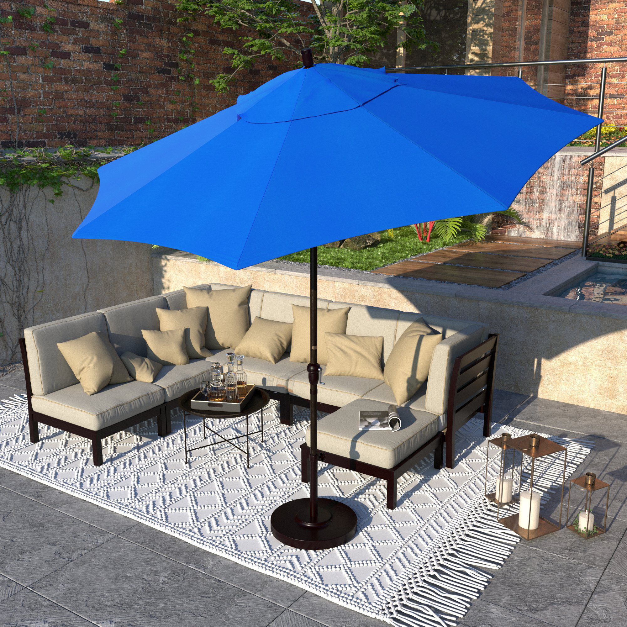 Camry 9-Foot Bronze Aluminum Market Patio Umbrella With Crank Lift And Autotilt In Sunbrella®
