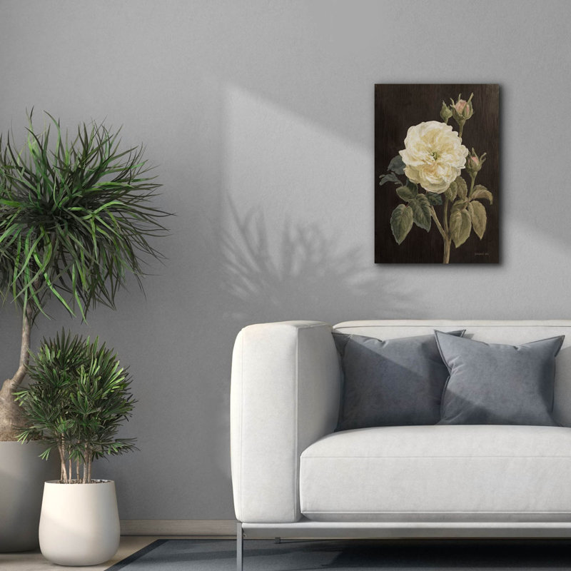 «Heirloom White Rose On Black» par Danhui Nai, art mural sur toile, H 26 po x l 18 po