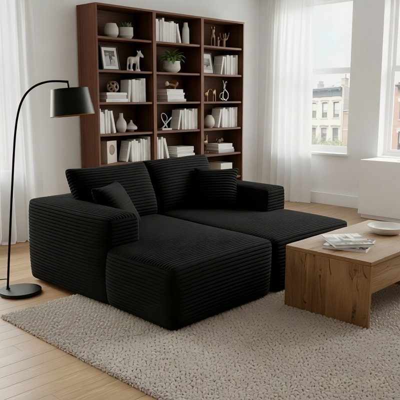 Modern Corduroy Modular Sectional Sofa, Lounge Couch With Pillows, Black