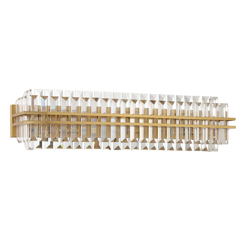 Meuble-lavabo en laiton vieilli clair, Six lumières, Laiton vieilli, H 8 po x l 31,5 po x P 6 po