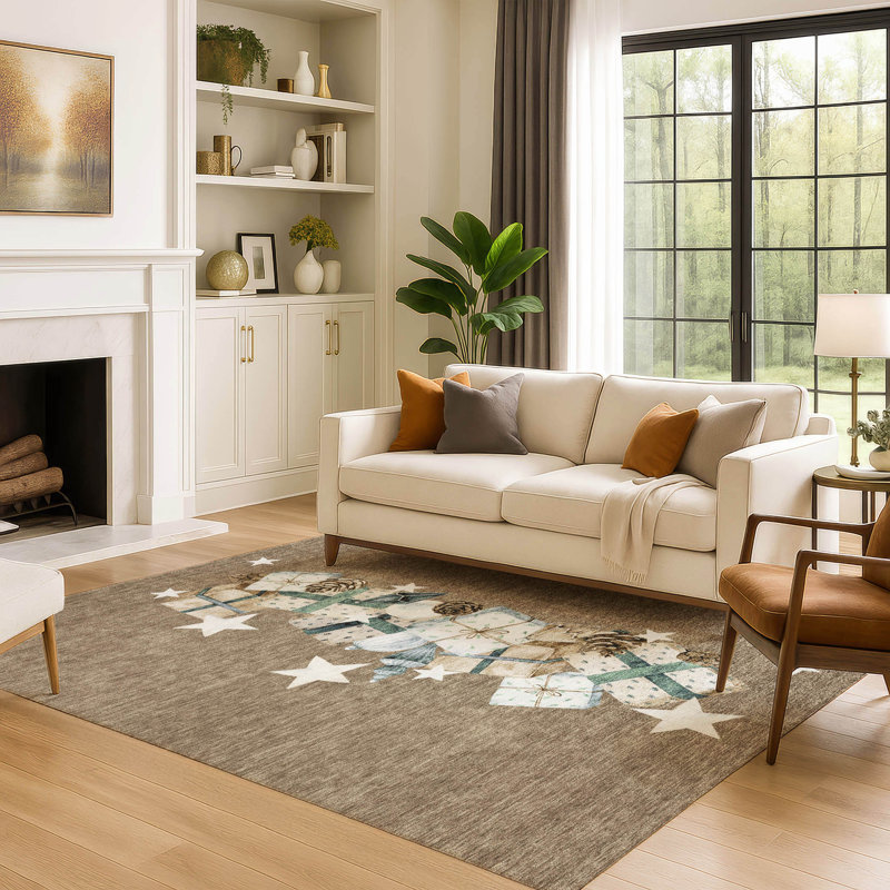 Premium Machine Washable Castillon AMF1825 Stars and Presents Holiday Rug, Rectangle 9' x 12'