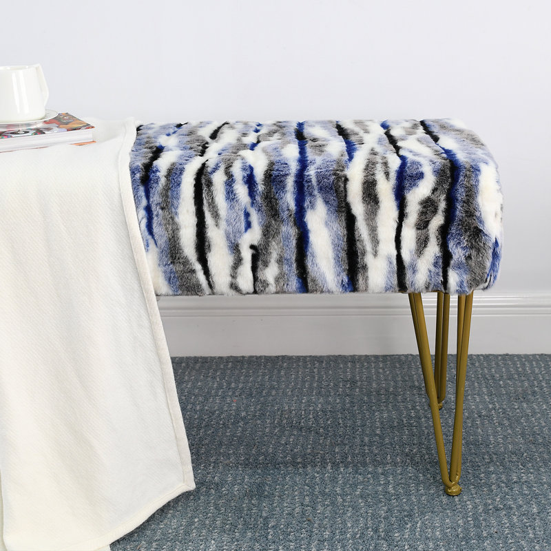 Mapoles Upholstered Ottoman, Blue Faux Fur