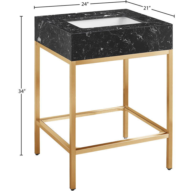 Marmo 24" Single Bathroom Vanity, Brushed Brass, Black