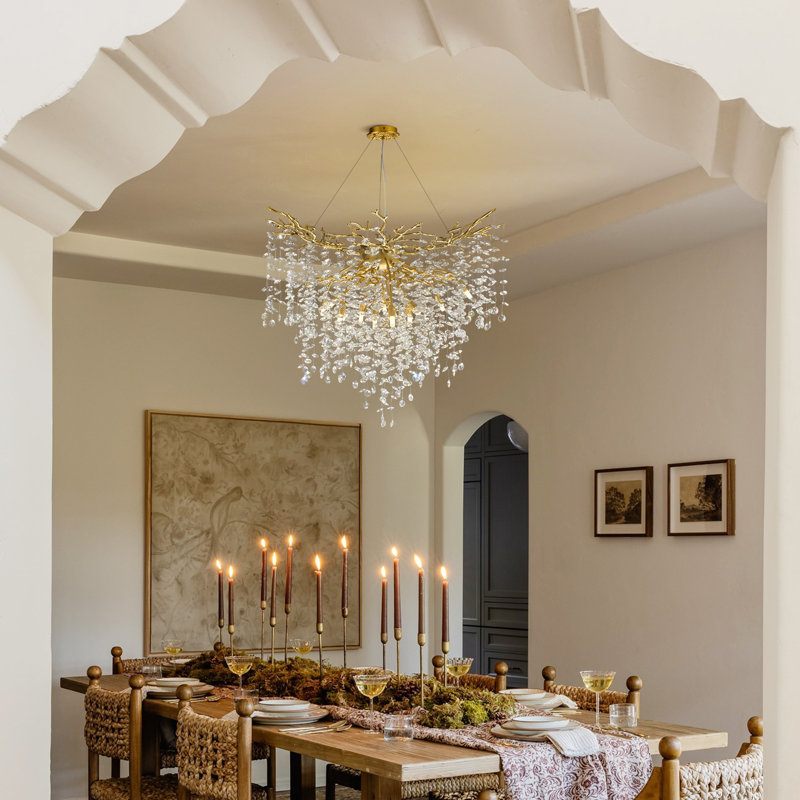 Lustre en cristal Diammable, Doré, H 35 po x l 39 po x P 39 po